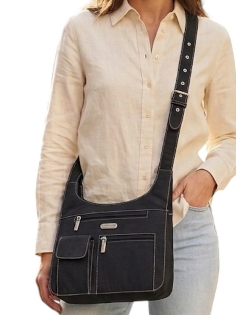 Baggallini Unisex Adjustable Strap Black Nylon Crossbody Messenger Bag